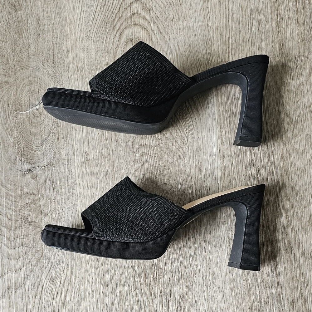 Size 10 Black Ribbed Open-Toe Heeled Mules - Picture 6 of 10